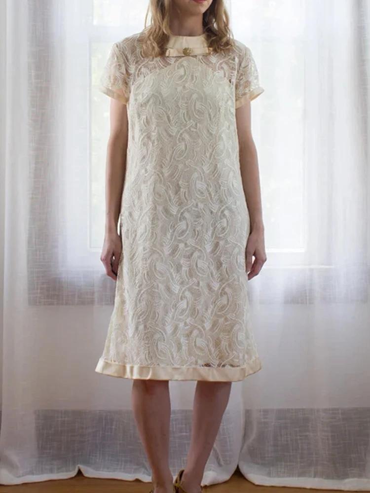 여성용 아이보리 레이스 웨딩 하객 드레스, 우아한 이브닝 시프트 가운, 어머니 공식 행사 드레스